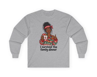 I Survived the Family Dinner Long Sleeve Tee (BF) | Funny Christmas Family Shirt