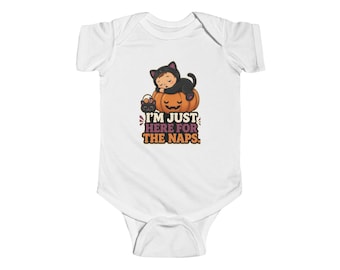 I'm Just Here for the Naps Baby Bodysuit (W) | Pumpkin Cat Halloween