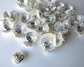 36 silver tone bead end caps clamshell crimping beads knot covers one hole