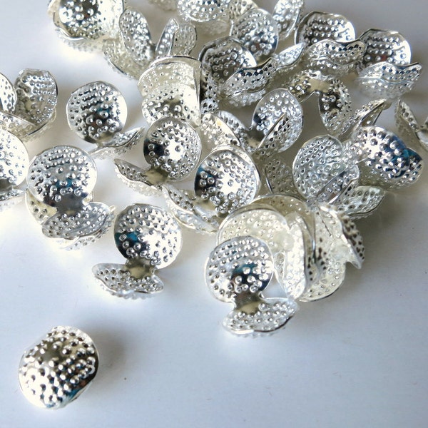 36 silver tone bead end caps clamshell crimping beads knot covers one hole