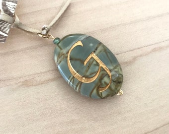 Initial G Picasso jasper pendant stone, 14k gold filled