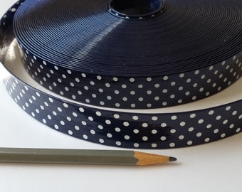 5 yards faux synthetic patent leather pleather strap trim dark navy blue white dots