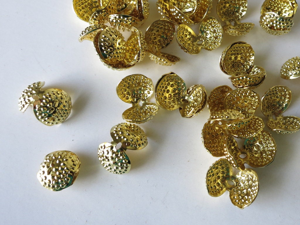 36 gold tone bead end caps clamshell crimping beads knot Etsy