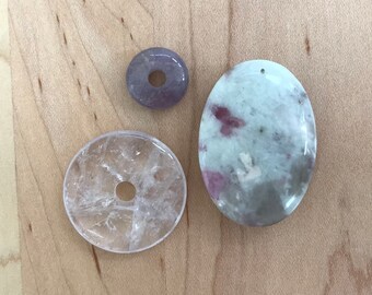 Rose quartz donut, amethyst donut, large stone bead