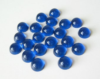 50 vintage sapphire blue plastic cabochons cabs domes flat back 7mm