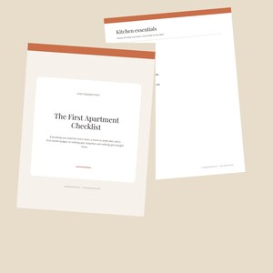 Utskrivbar checklista för första lägenheten, lista över nödvändigheter rum för rum, flyttchecklista, planerare för ny lägenhet, PDF för direktnedladdning bild 1