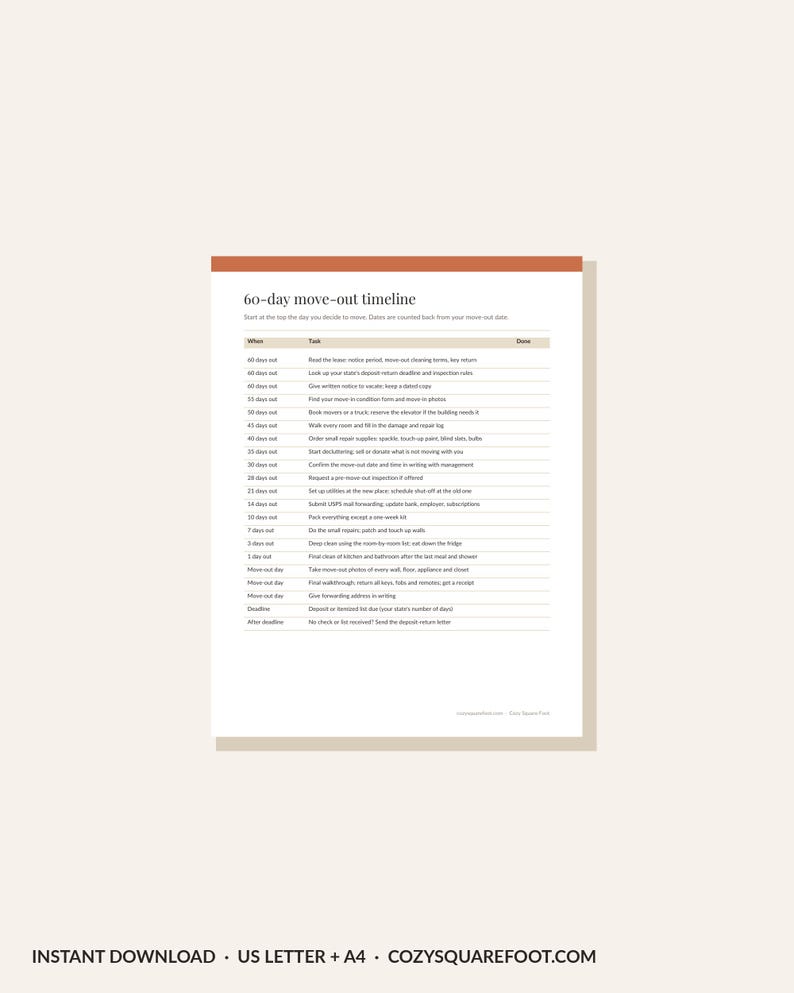 Move Out Checklist Printable, Security Deposit Return Kit, Apartment Moving Timeline, Cleaning Checklist, Deposit Letter Template PDF image 3