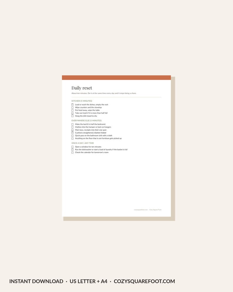 Apartment Cleaning Schedule Printable, Weekly Cleaning Checklist, Daily Reset List, Monthly Deep Clean Planner, Roommate Chore Chart PDF image 3
