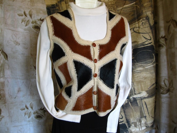 Vintage 1980s Brown and Black " Ponyskin " and Whi