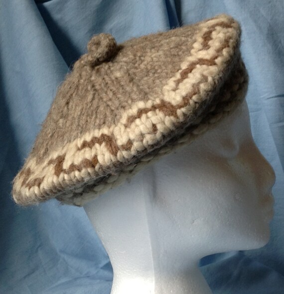 Hand knitted Wool Beret, made in CANADA, Cowachin