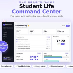 Student Life Planner, Digital Dashboard with Pomodoro Timer and Budget Tracker