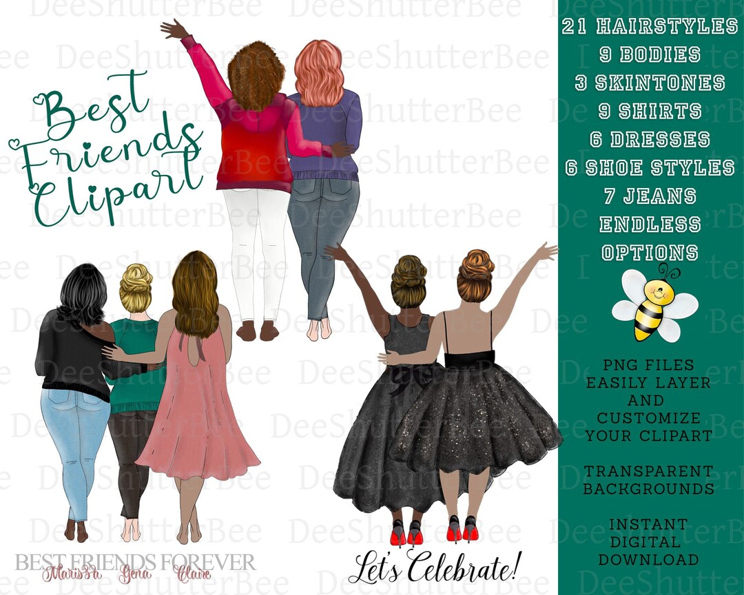 Best Friend Fancy Dress Clipart Set Commercial Use, Jeans Sweaters ...