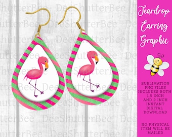 Flamingo Sublimation PNG Earring, Sparkle, Hot Pink, Lime Green, Striped, Glitter Teardrop Printable, Digital Download, Design Graphic