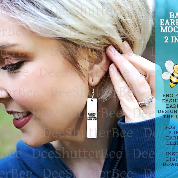 Mockup 2 Inch Bar Earring Sublimation, Easy PNG Frame for Earring Designs, Transparent Background Earring Mockup, Canva Photoshop Template