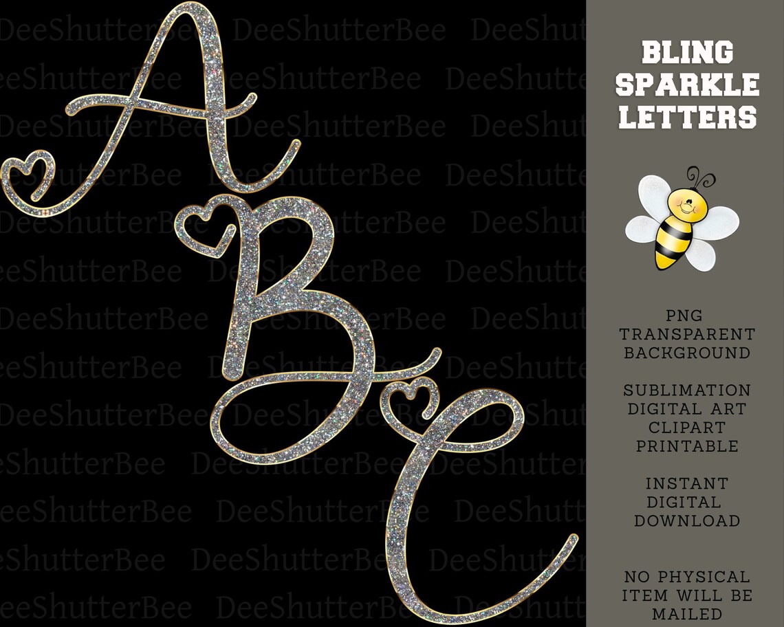 Bling Sparkly Diamond Alphabet Commercial Use Sublimation Graphic ...