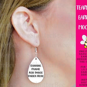 Sublimation Earring Mockup, 1,5 inch Teardrop PSD, PNG Frame Earring Designs, Transparent Background Mockup, Canva Photoshop Template
