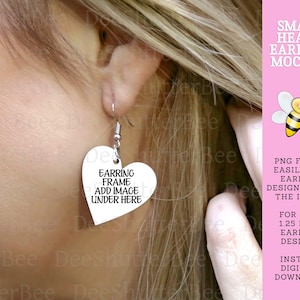 Sublimation Mockup Heart Dangle Earring, PSD PNG Frame for Earring Designs, Transparent Background Earring Mockup,  Photoshop Canva Template