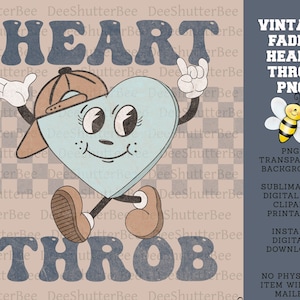 Vintage Heart Throb Sublimatie, Valentijn, Shirt Design, Digitale Download, PNG, Afdrukbaar, Valentijnsdag, Cool Dude Kid's Valentine, Retro