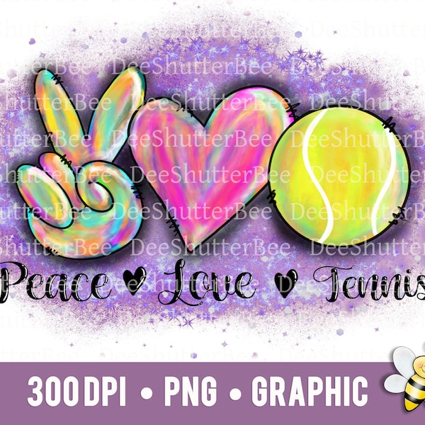 Peace Love Tennis, Sublimation Graphic, Sports, Mom, Tennis Mom, Png, Jpg, Colorful, Clipart, Painted, Handpainted, Peace Sign, Tennisball