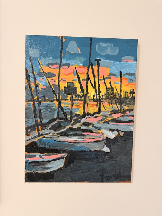 Sunset Boat on the Bay – Original