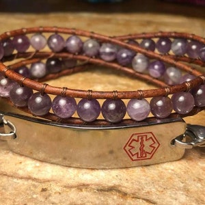 Medical ID Medical, ID, Medi, Bracelet, Beaded, Boho Wrap, Bohemian, Mens or Womans