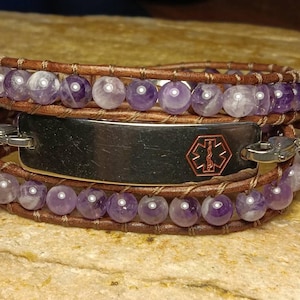 Medical ID Medical, ID, Medi, Bracelet, Beaded, Boho Wrap, Bohemian, Mens or Womans
