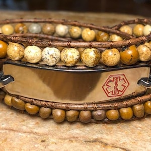 Medical ID Medical, ID, Medi, Bracelet, Beaded, Boho Wrap, Bohemian, Mens or Womans