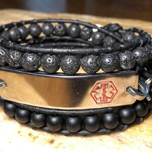 Medical ID Medical, ID, Medi, Bracelet, Beaded, Boho Wrap, Bohemian, Mens or Womans