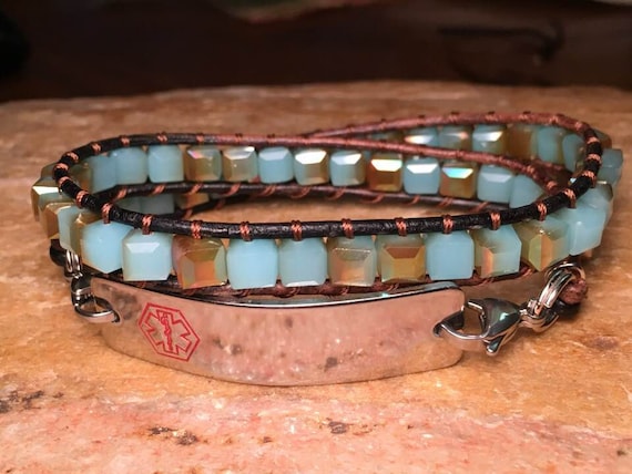 Medical ID Medical ID Medi Bracelet Beaded Boho Wrap Bohemian Mens or Womans