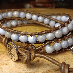 Agate - Leather Wrap Beaded Bracelet, Boho Wrap, Bohemian, Mens or Womans