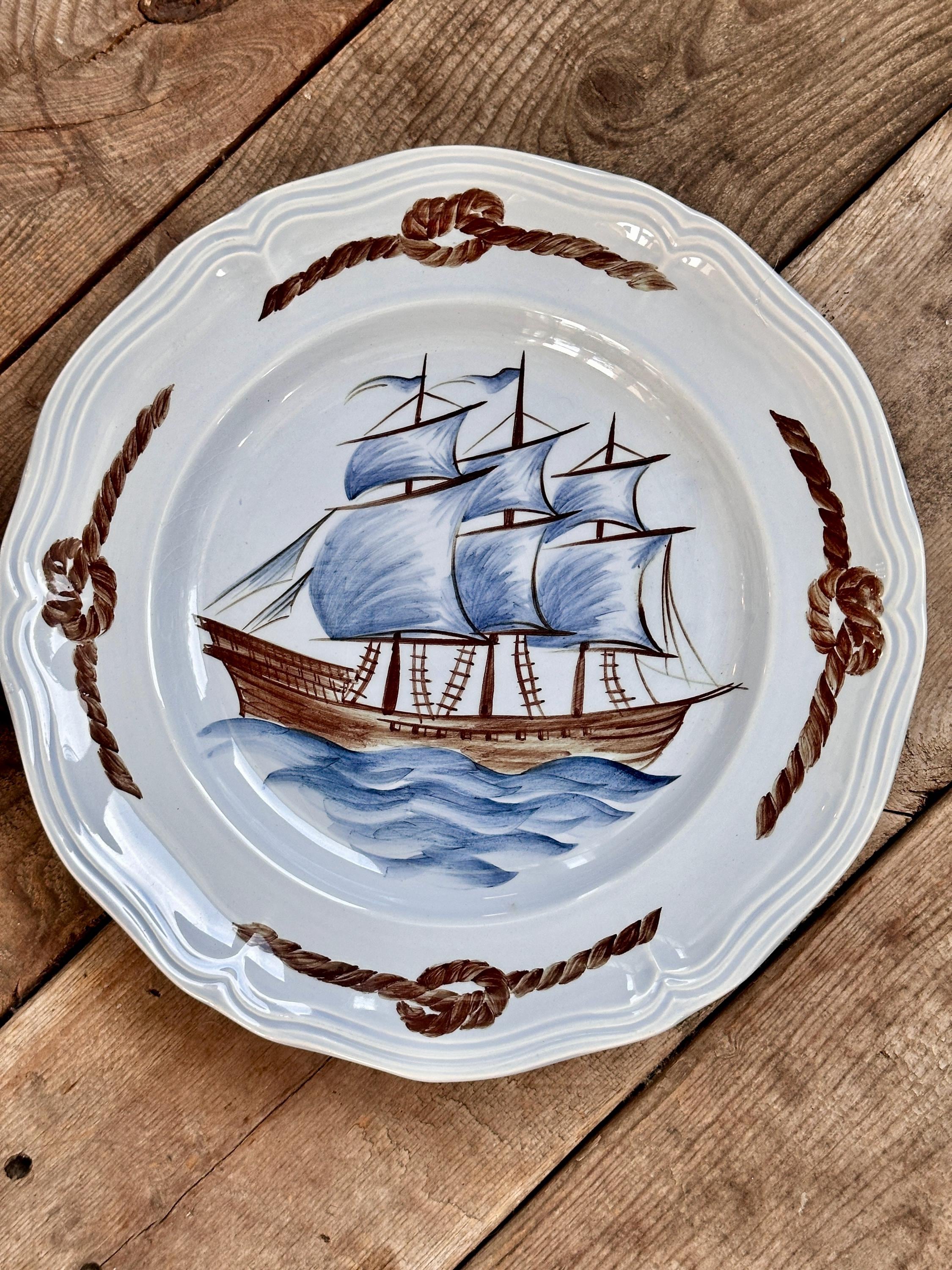 Blue and White Plate Sailing - Etsy