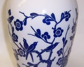 Anchor Hocking Fire King VITROCK 9 Inch High Blue BIRDS and FLOWER Vase