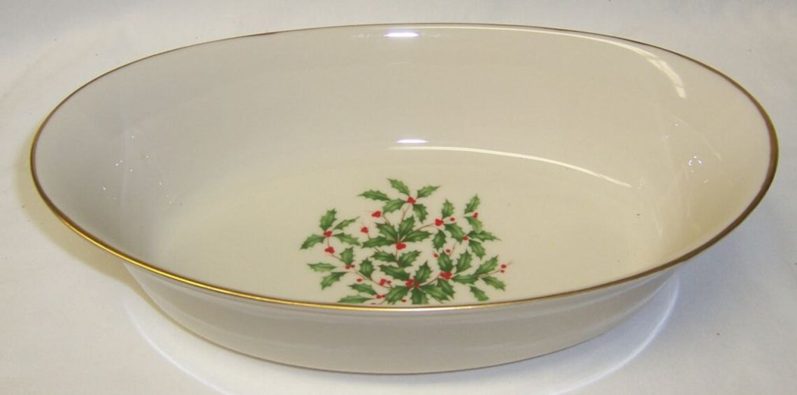 Lenox Ivory CHRISTMAS HOLLY SPECIAL 10 Inch Oval Serving Bowl Etsy