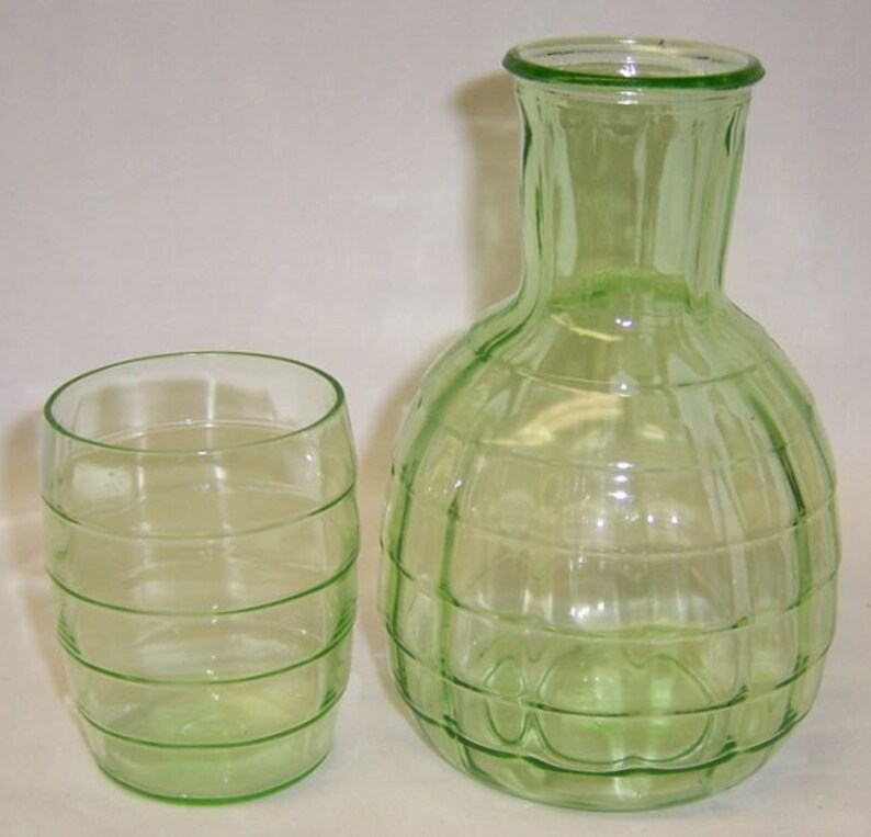 Hocking Depression Glass Green BLOCK OPTIC 6 Inch Water Bottle Etsy