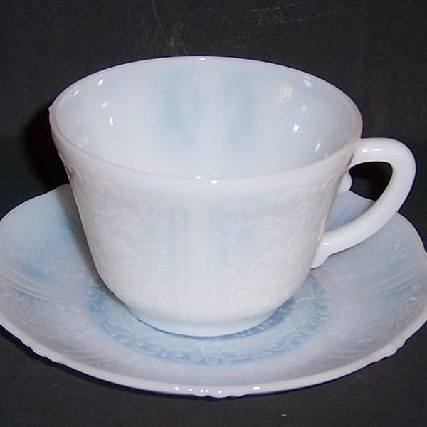 MacBeth Evans Depression Glass Monax White AMERICAN SWEETHEART Tea or Coffee Cup and Saucer