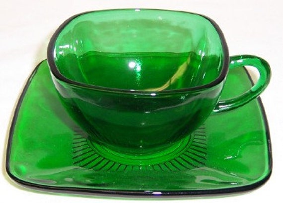 Anchor Hocking Charm Glass Forest Green CUP Fire-King 1950's Christmas Decor Exc 
