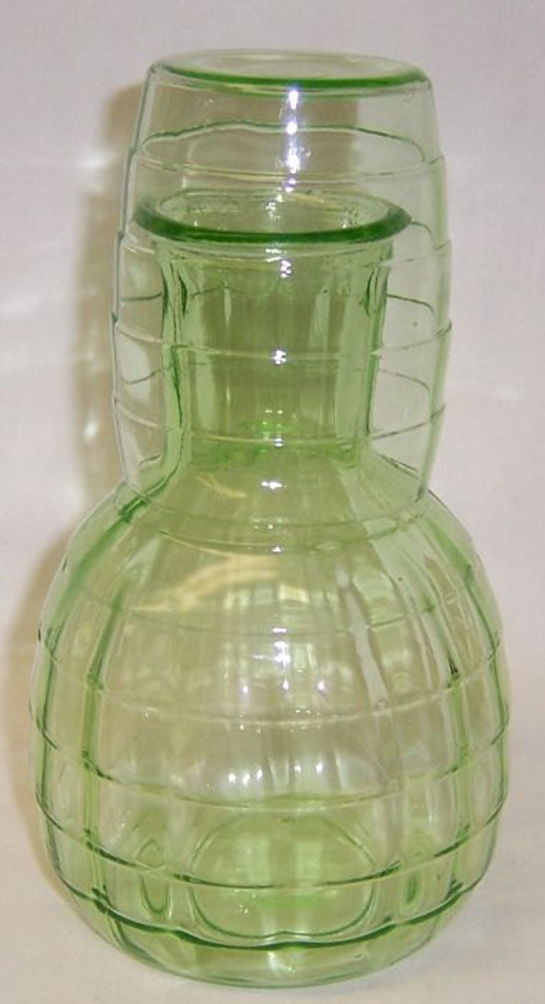 Hocking Depression Glass Green BLOCK OPTIC 6 Inch Water Bottle Etsy