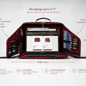Burgunderrote Laptoptasche mit Organizer, 17-Zoll-Computertasche, strukturierte Bürotasche für Damen