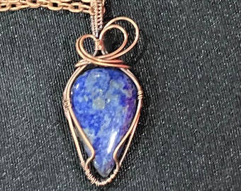 Copper Wire Wrapped Necklace Pendant with Lapis Lazuli/ Copper Jewelry/Wire Wrapped Jewelry/Lapis Jewelry