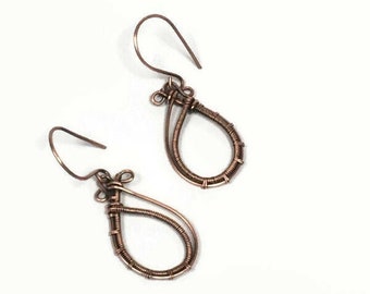 Wire Wrapped Copper Teardrop Earrings/Copper Teardrop Earrings/Wire Wrapped Earrings/Dangle Earrings/Hammered Earrings/Copper Jewelry
