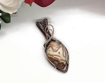 Copper Wire Wrapped Necklace Pendant with Crazy Lace Agate/Wire Wrapped Necklace/Wire Wrapped Jewelry