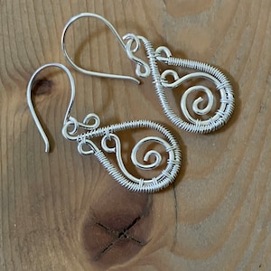 Paisley Wire Wrapped Earrings: .925 Silver Dangle Earrings