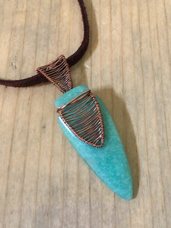 Amazonite wire wrapped pendant necklace