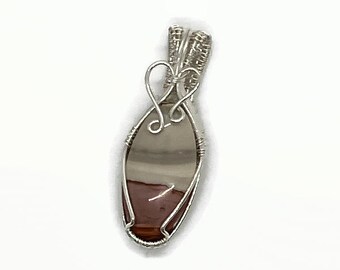 Sterling Silver Wire Wrapped Necklace Pendant with Pink Polychrome Jasper/Wire Wrapped Jewelry/Wire Wrapped Necklace