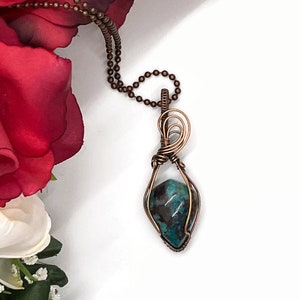 Copper Wire Wrapped Necklace Pendant with Chrysocolla/Wire Wrapped Jewelry/Gemstone Jewelry/Copper Jewelry/