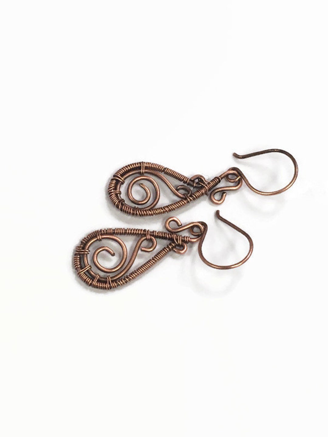 Copper Wire Wrapped Earrings/copper Wire Wrapped Jewelry/copper Wire Jewelry/hammered Earrings