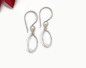 Hammered Oval Sterling Silver Wire Wrapped Earrings