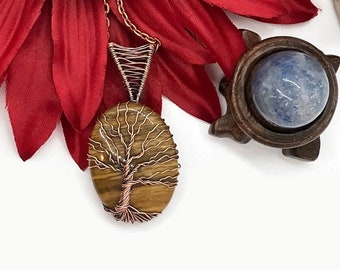 Copper Wire Wrapped Tree of Life with Petrified wood/Tree of Life Jewelry/Copper Pendant/Petrified Wood Jewelry