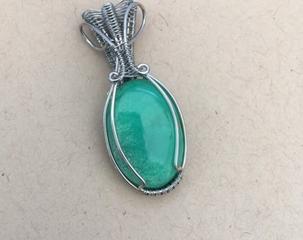 Wire Wrapped Chrysoprase Necklace Pendant/Wire Wrapped Necklace/Wire Wrapped Jewelry