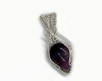 Sterling Silver Wire Wrapped Amethyst Necklace Pendant